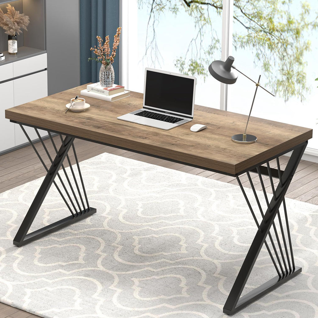 FOLUBAN Home Office Desks, Modern Wood and Metal Writing Study Work Table, Industrial Computer Desk for Bedroom Living Room, Rustic Walnut, 47 Inch