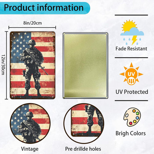 Patriotic Metal Tin Sign Funny American Patriotic Man Tin Sign American Flag Sign 4th of July Vintage Metal Poster Wall Decor for Man Cave Bar Party Garage Outdoor 8x12 Inch