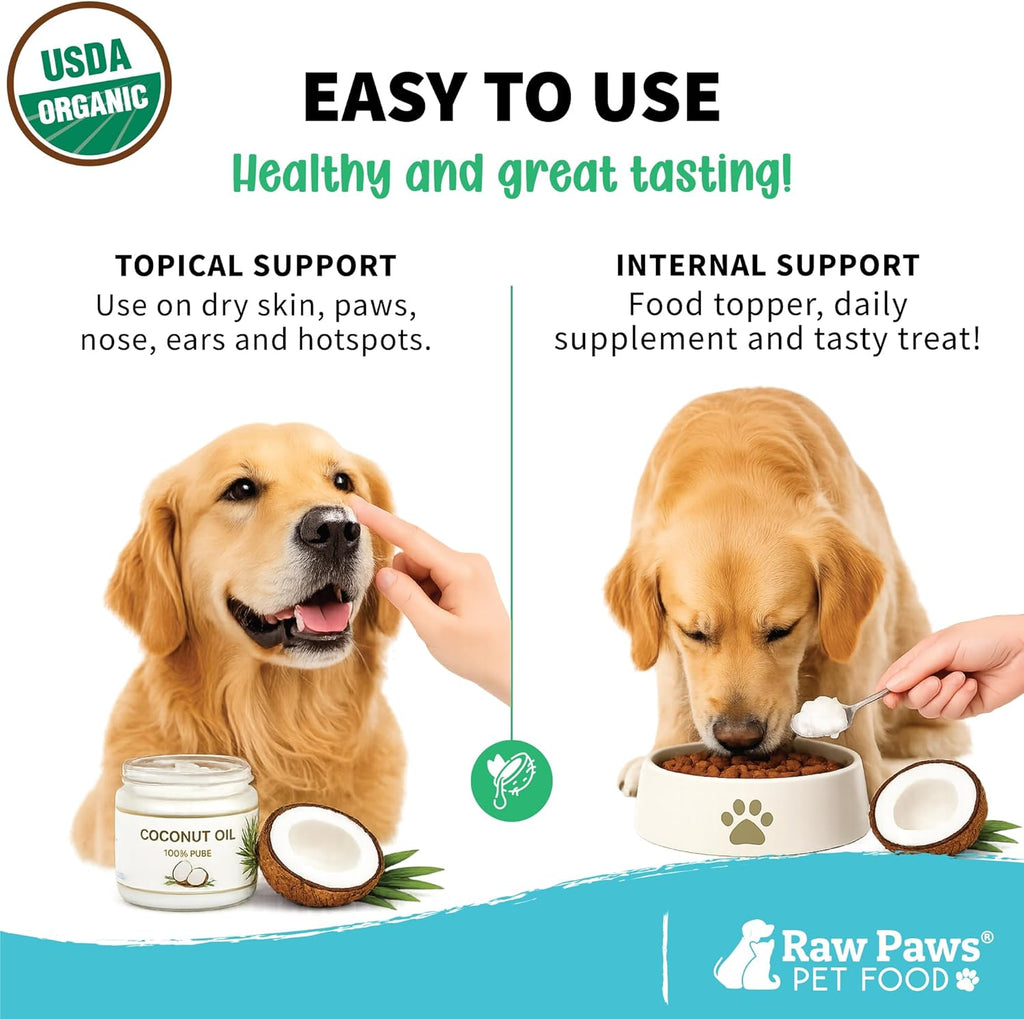 Raw Paws Virgin Organic Coconut Oil for Dogs & Cats (4-oz) - Skin & Coat | Dry Nose & Paw Balm - Itchy Skin Support - Hot Spot Care - Cat Hairball Support - Edible Pet Supplement