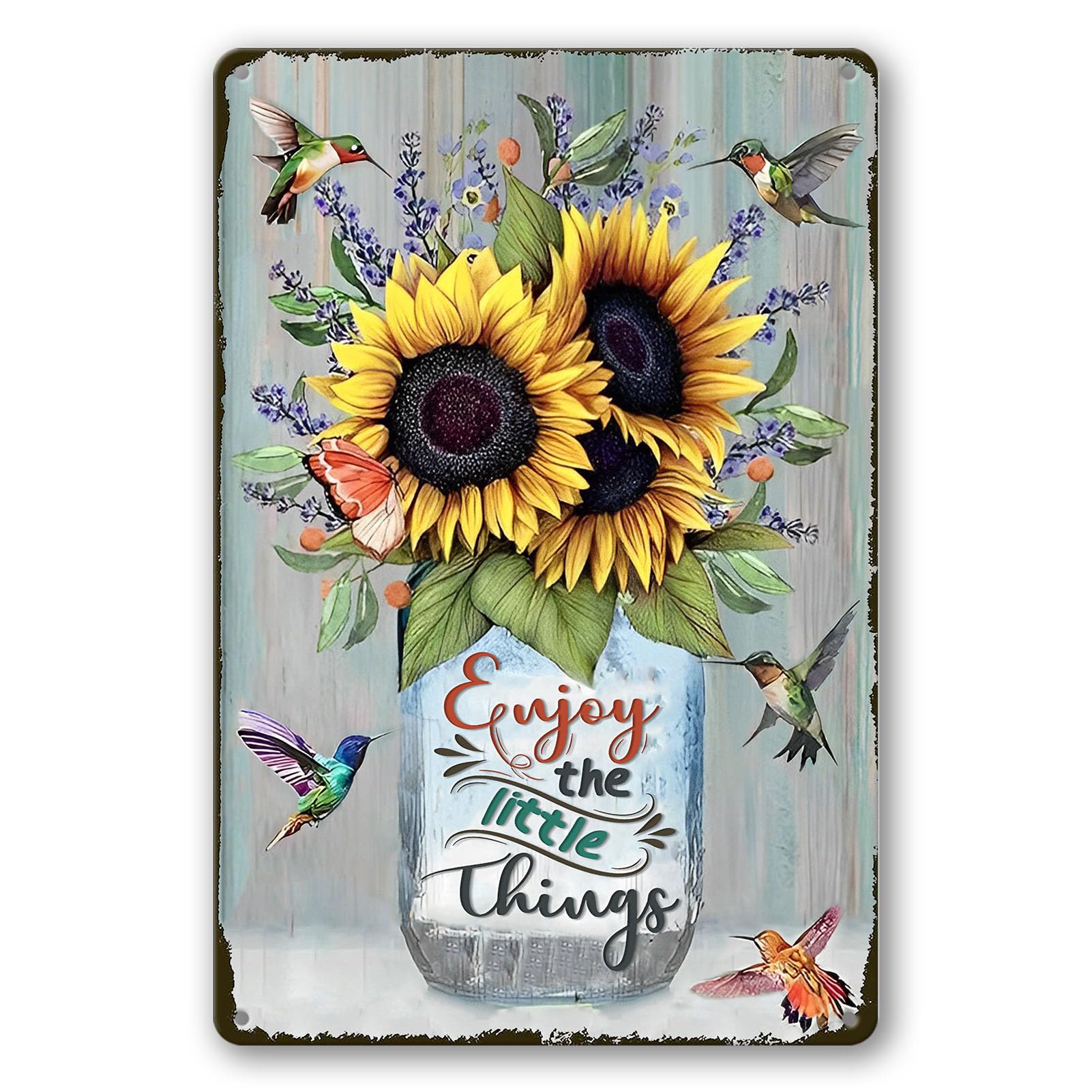 Vintage Metal Tin Signs - Bird & Flower Garden Plaques, Decorative Outdoor 8x12 Inch