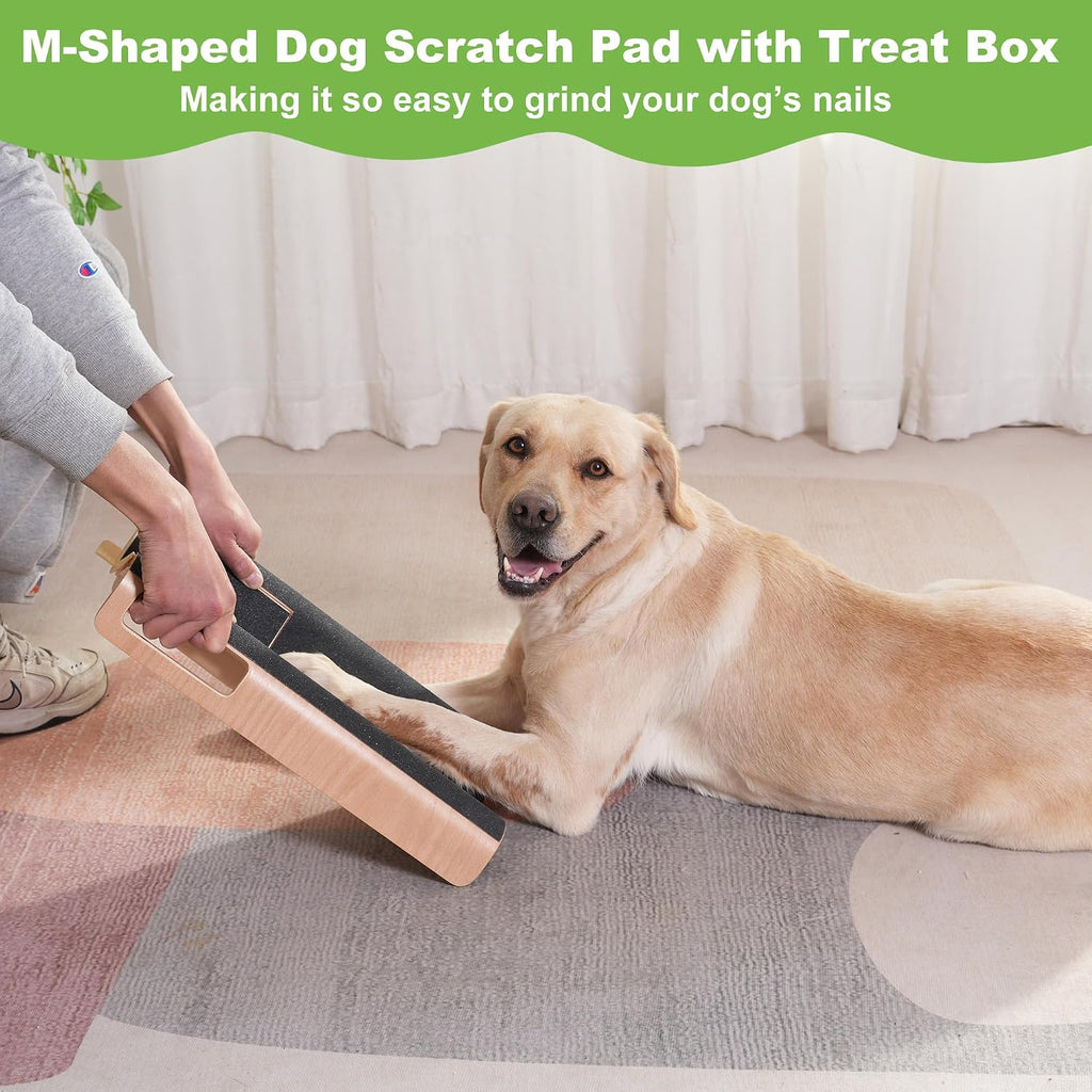M-Shaped Dog Scratch Pad for Nails with Treat Box, Dog Nail Scratch Board for Large Dogs, Dog Nail File Toy and Shorten Dog’s Side Nail Easier (with Treat Box, L)
