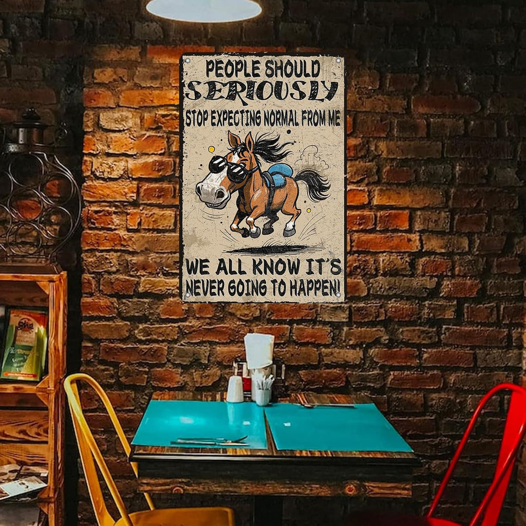 Funny Don'T Expect Me Normal Metal Tin Sign 12x8 Inch Horse Tin Sign Don'T Expect Me Normal Horse Poster Home Kitchen Garden Bar Restaurant Coffee Are Wall Decor