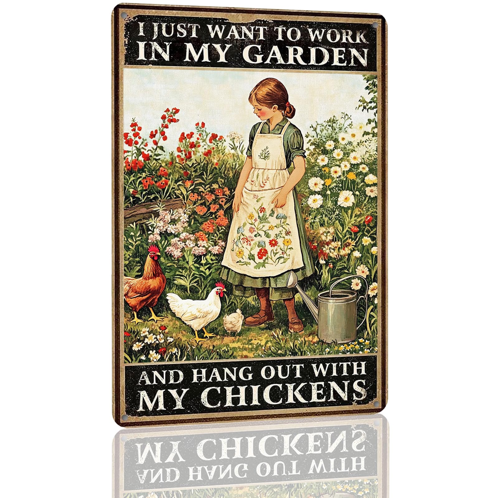 Metal Sign Easily Distracted By Cats & Garden Vintage Retro Aluminum Tin Sign for Garden, Kitchen, Office, Home, Bar, Cafe Decor 8x12 Inch