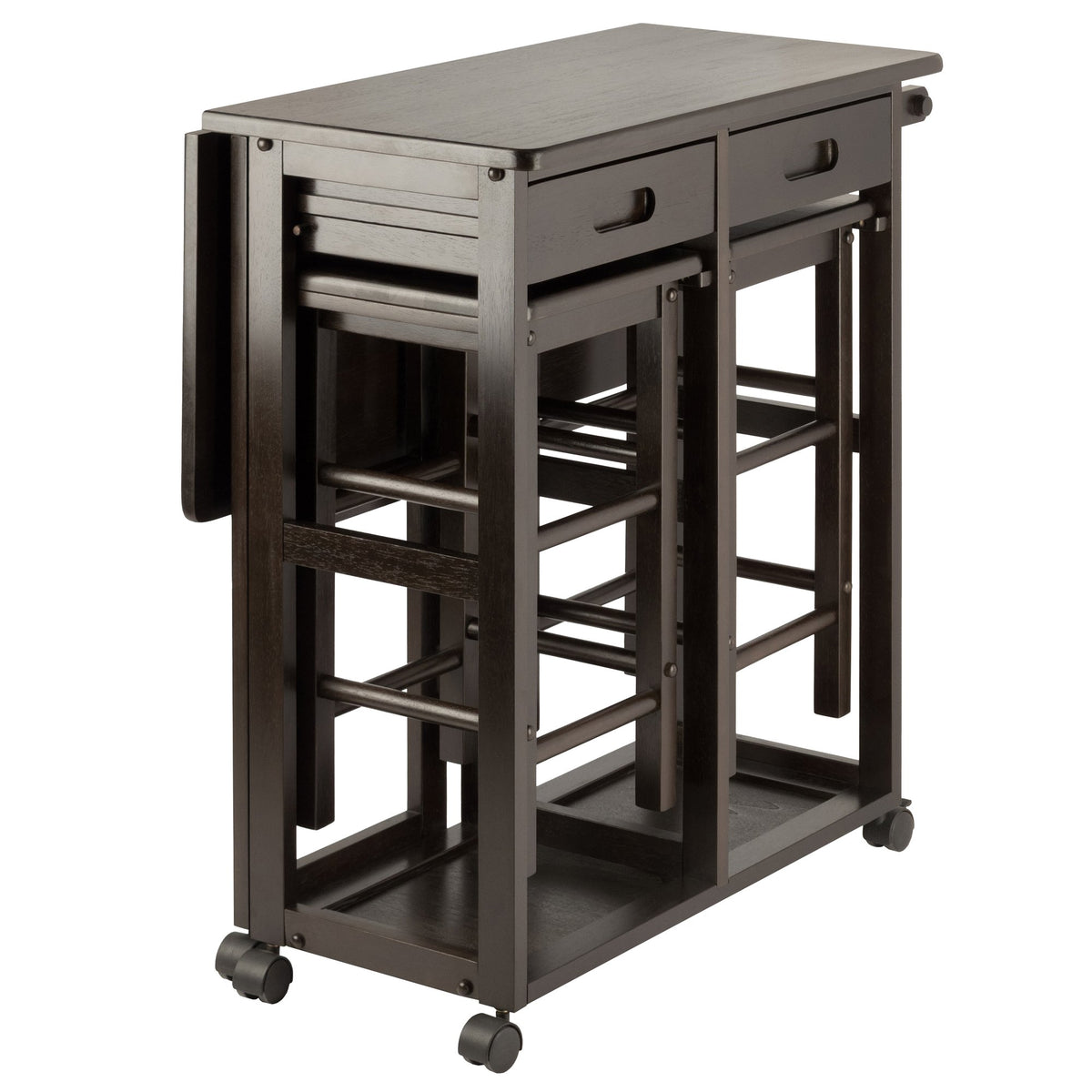 Winsome Suzanne Kitchen Table Set with Stools, 33" in Coffee, Convenient Sturdy Mobile Kitchen & Dining Room Table & Chairs with Storage for Small Spaces, Dorms, Apartments