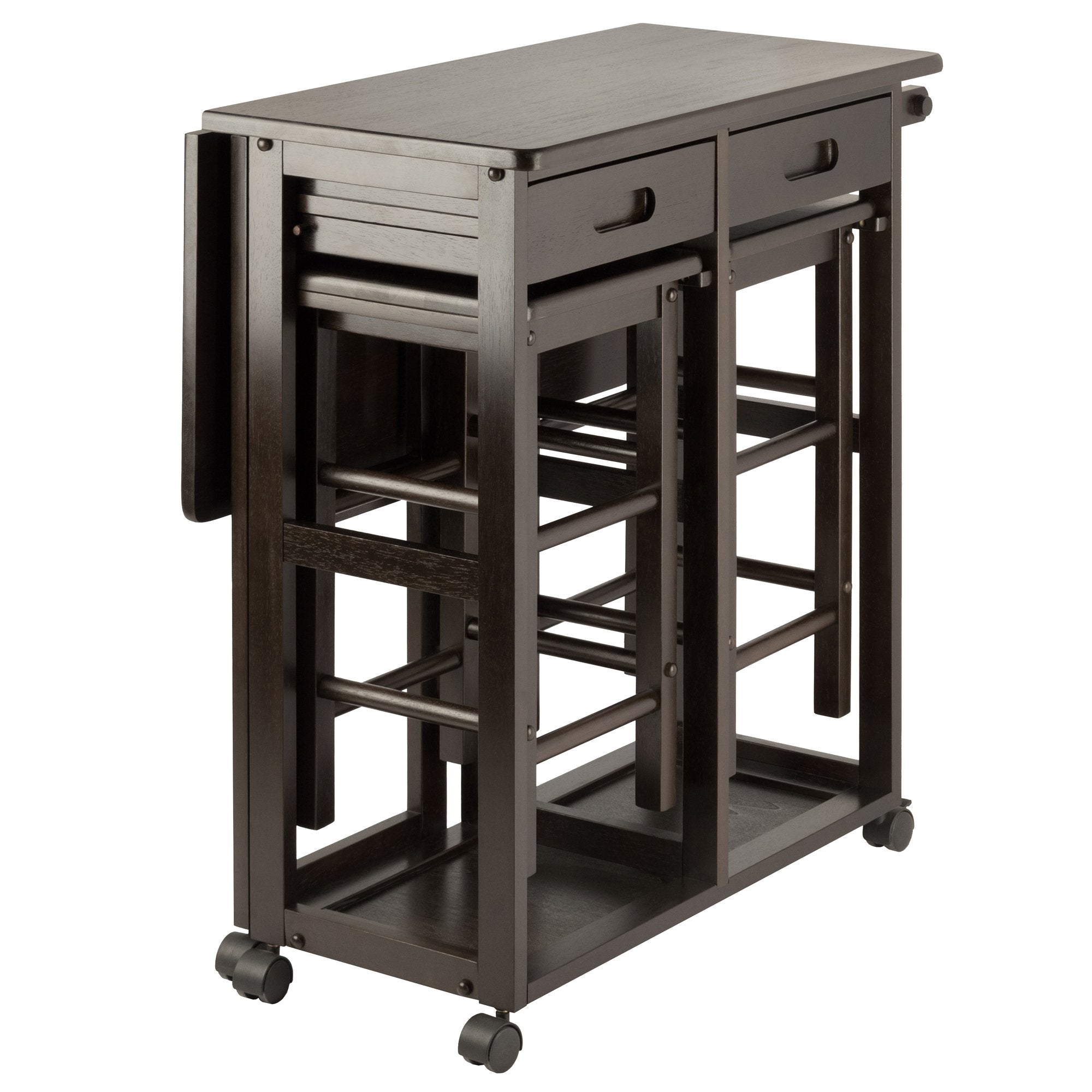 Winsome Suzanne Kitchen Table Set with Stools, 33" in Coffee, Convenient Sturdy Mobile Kitchen & Dining Room Table & Chairs with Storage for Small Spaces, Dorms, Apartments