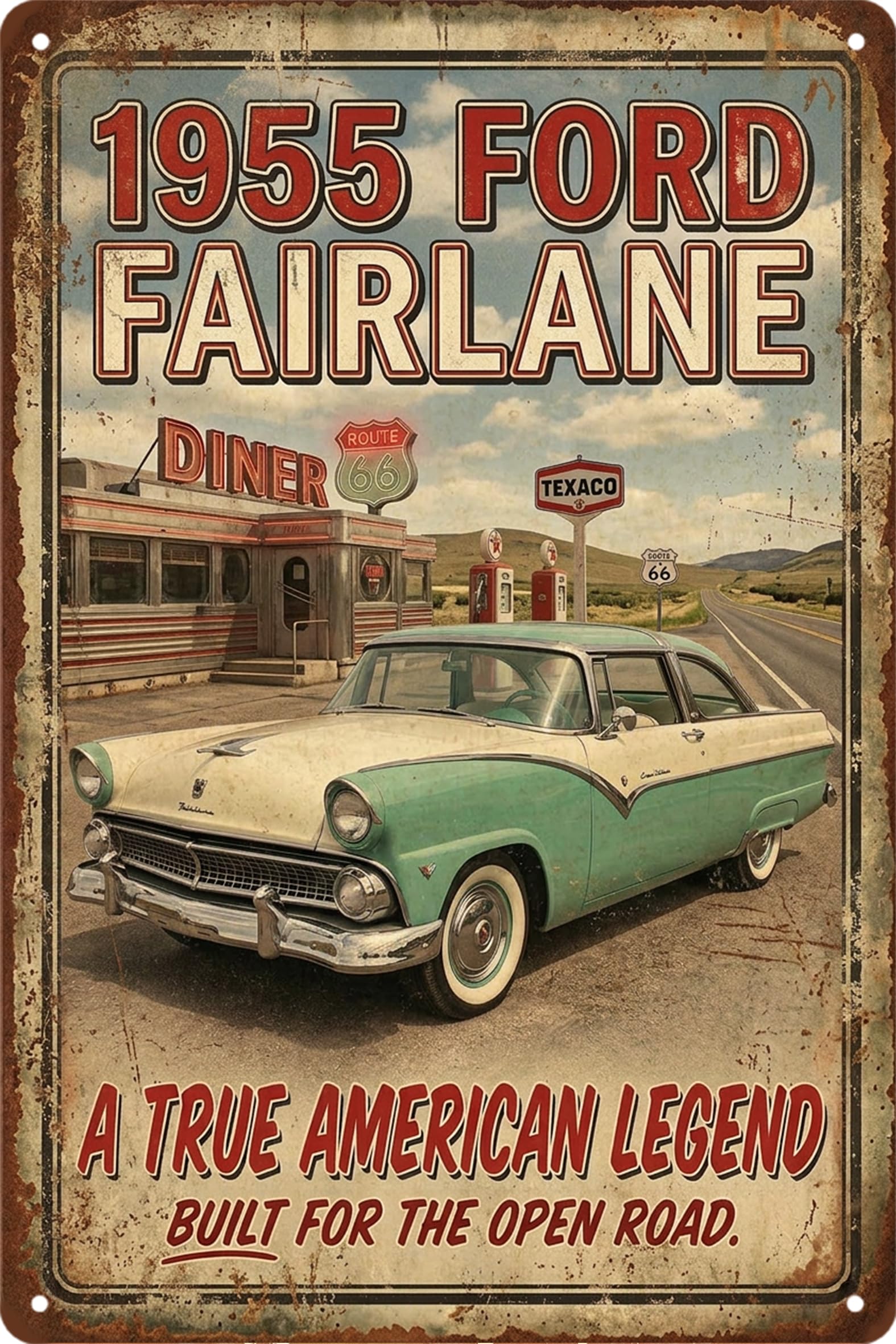 Vintage Car Sign Retro Sports Car Metal Tin Signs, Tin Sign Car for Garage Decor, Classic Car Decor Early American Metal Garage Sign for Man Cave, 8x12 Inch (REO model 10-S)