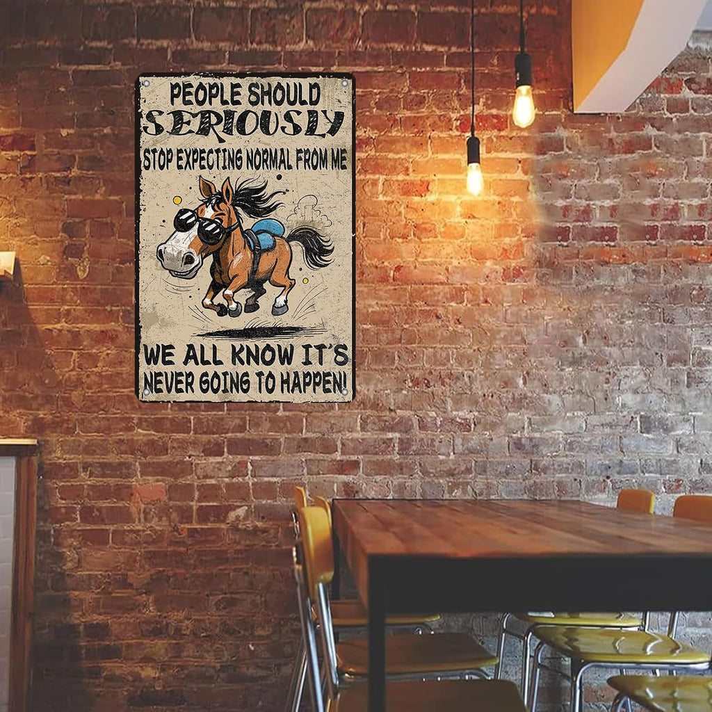 Funny Don'T Expect Me Normal Metal Tin Sign 12x8 Inch Horse Tin Sign Don'T Expect Me Normal Horse Poster Home Kitchen Garden Bar Restaurant Coffee Are Wall Decor