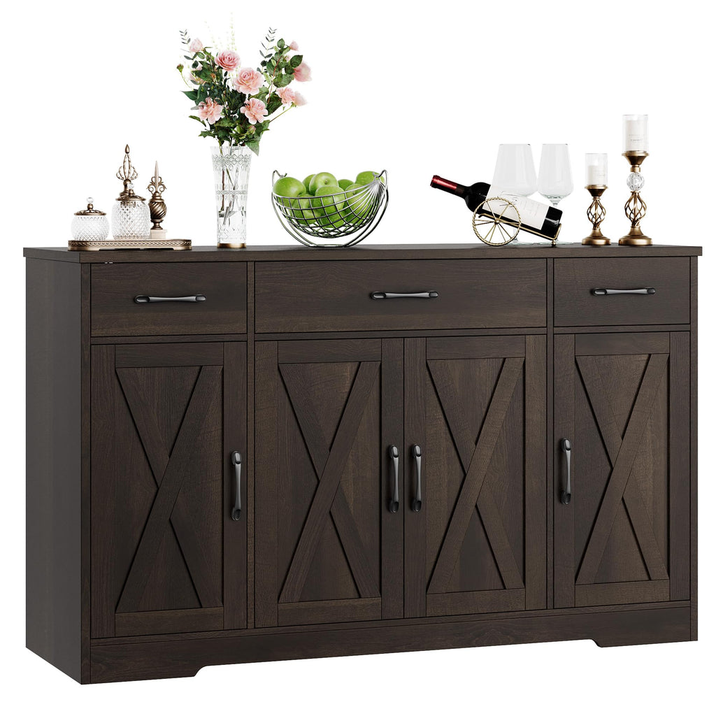 HOSTACK Buffet Cabinet with Drawers, 55" Large Sideboard Buffet Storage Cabinet with Shelves and Doors, Modern Farmhouse Coffee Bar Station Wood Kitchen Table for Kitchen, Dining Room, White/Rustic