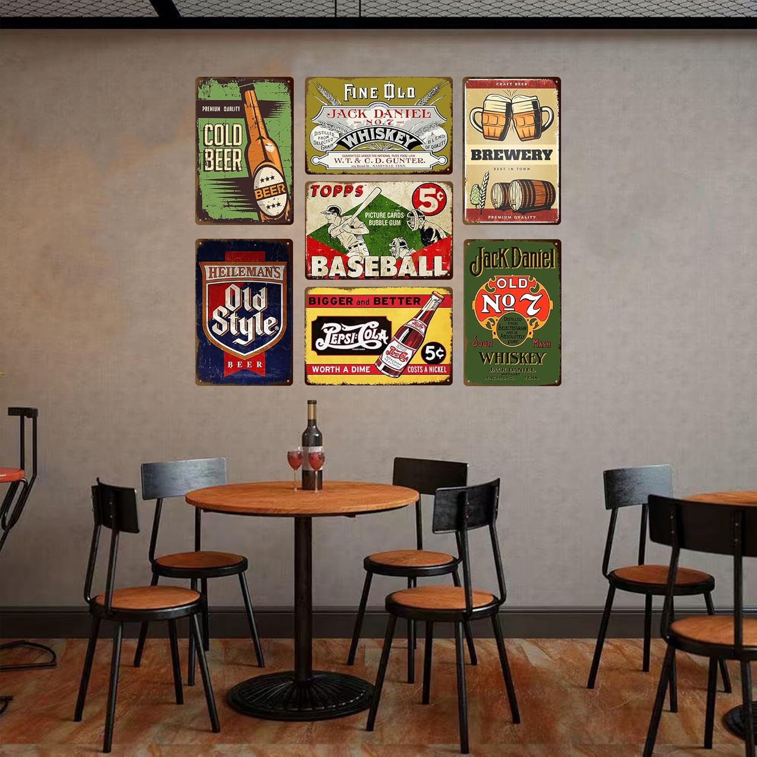 Vintage Beer Signs 7 Pack - Retro Metal Bar Wall Decor for Man Cave Home Garage, 8x12 Inch Tin Signs for Pub Club Room, Farmhouse Rustic Wall Art Gift for Men Women Housewarming