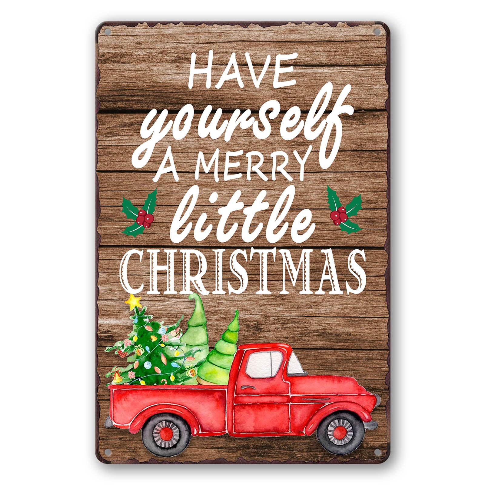 Vintage Christmas Red Truck Wall Sign - Metal Plaque Sign Decorations - 8x12 Inch
