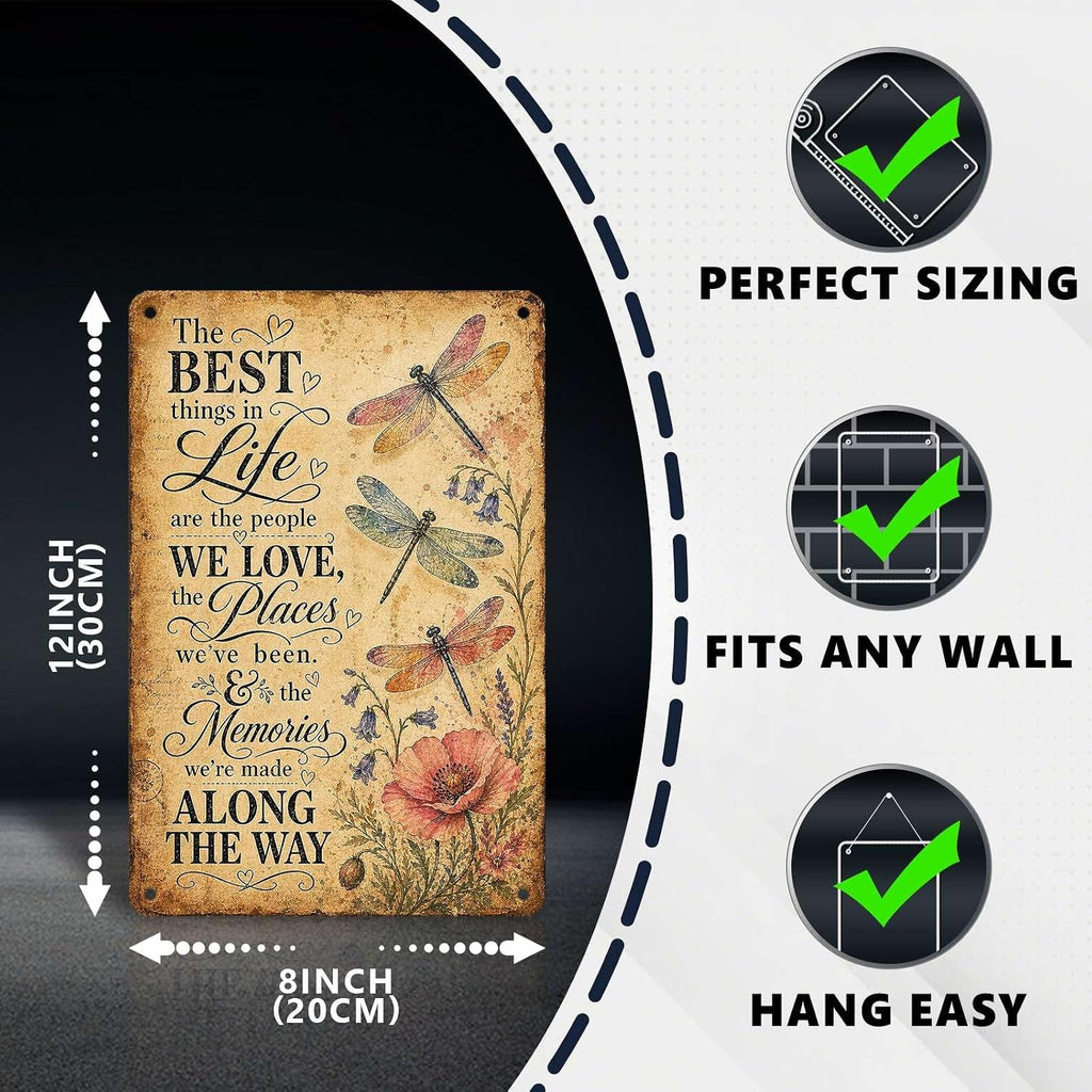 Dragonfly Metal Signs Flower Metal Decor The Best Things in Life Tin Signs Inspirational Quotes Wall Decor For Home Living Room Bedroom Cafe Kitchen Bar Farmhouse 12 * 8In