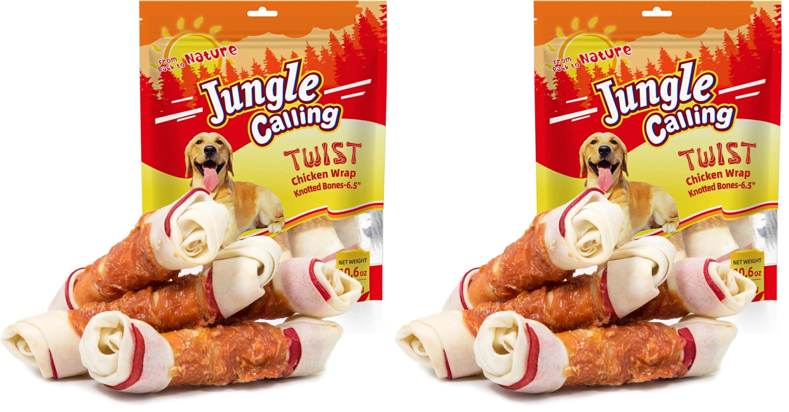 Jungle Calling Chicken Wrap Knotted Bones Dog Chews, Long Lasting Beefhide Treats Real Rawhide Bones for Large Dogs Edible Training Treats