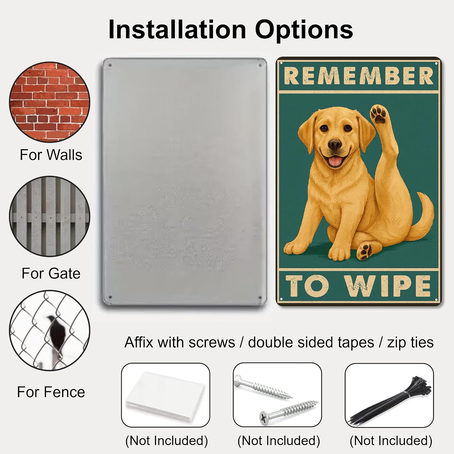 Funny Bathroom Sign, Remember to Wipe Metal Tin Sign, Dog Bathroom Wall Decor, Vintage Bathroom Accessories for Home Guest Restroom, Toilet Humor Wall Art - 8x12 Inch