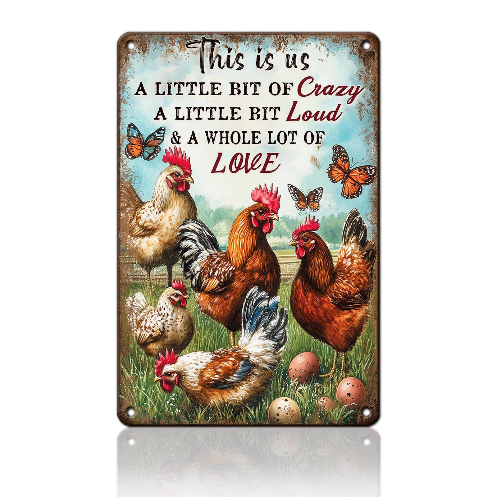 Vintage Fresh Eggs & Chicken Metal Sign Rustic Farm Eggs For Sale Tin Poster Home Kitchen Farmhouse Chicken Wall Decor 12x8 Inch