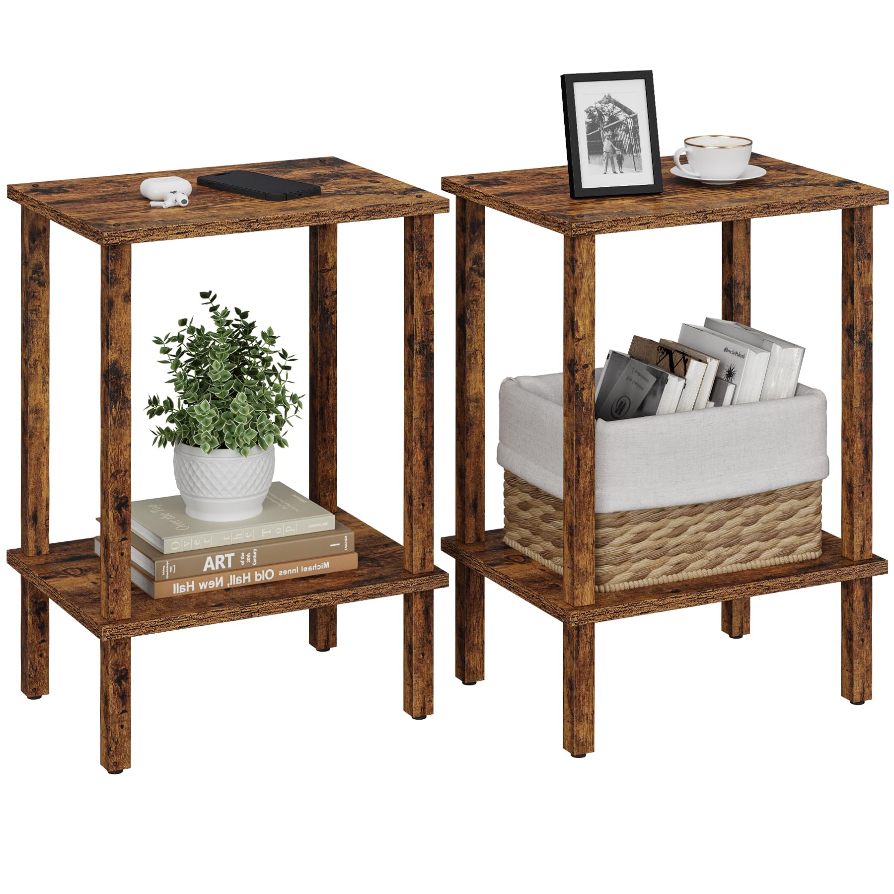 TUTOTAK End Table, Set of 2, Side Table, Nightstand, 2-Tier Storage Shelf, Sofa Table for Small Space, Living Room, Bed Room TB01BK035