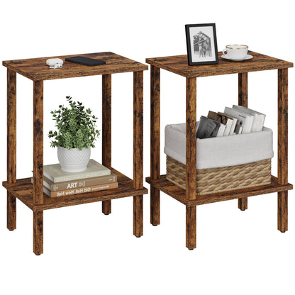TUTOTAK End Table, Set of 2, Side Table, Nightstand, 2-Tier Storage Shelf, Sofa Table for Small Space, Living Room, Bed Room TB01BK035