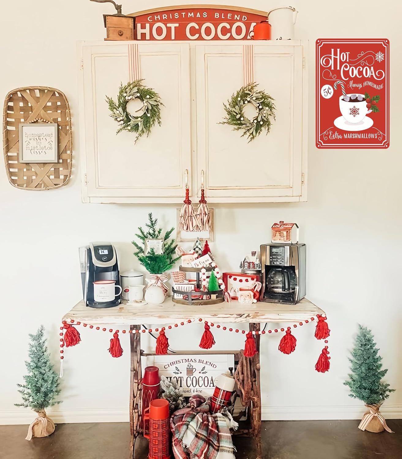 Joyline Vintage Christmas Decor Gifts Rustic Hot Cocoa Always Homemade Extra Marshmallows Tin Sign for Home Farmhouse Kicthen Cafe Bar Wall Decor 8 x 12 inches (3234)