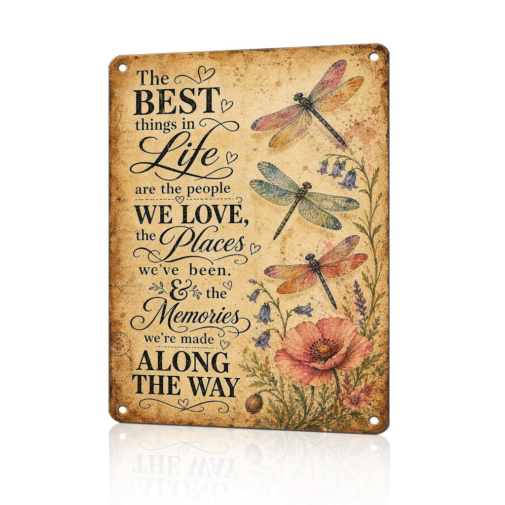 Dragonfly Metal Signs Flower Metal Decor The Best Things in Life Tin Signs Inspirational Quotes Wall Decor For Home Living Room Bedroom Cafe Kitchen Bar Farmhouse 12 * 8In