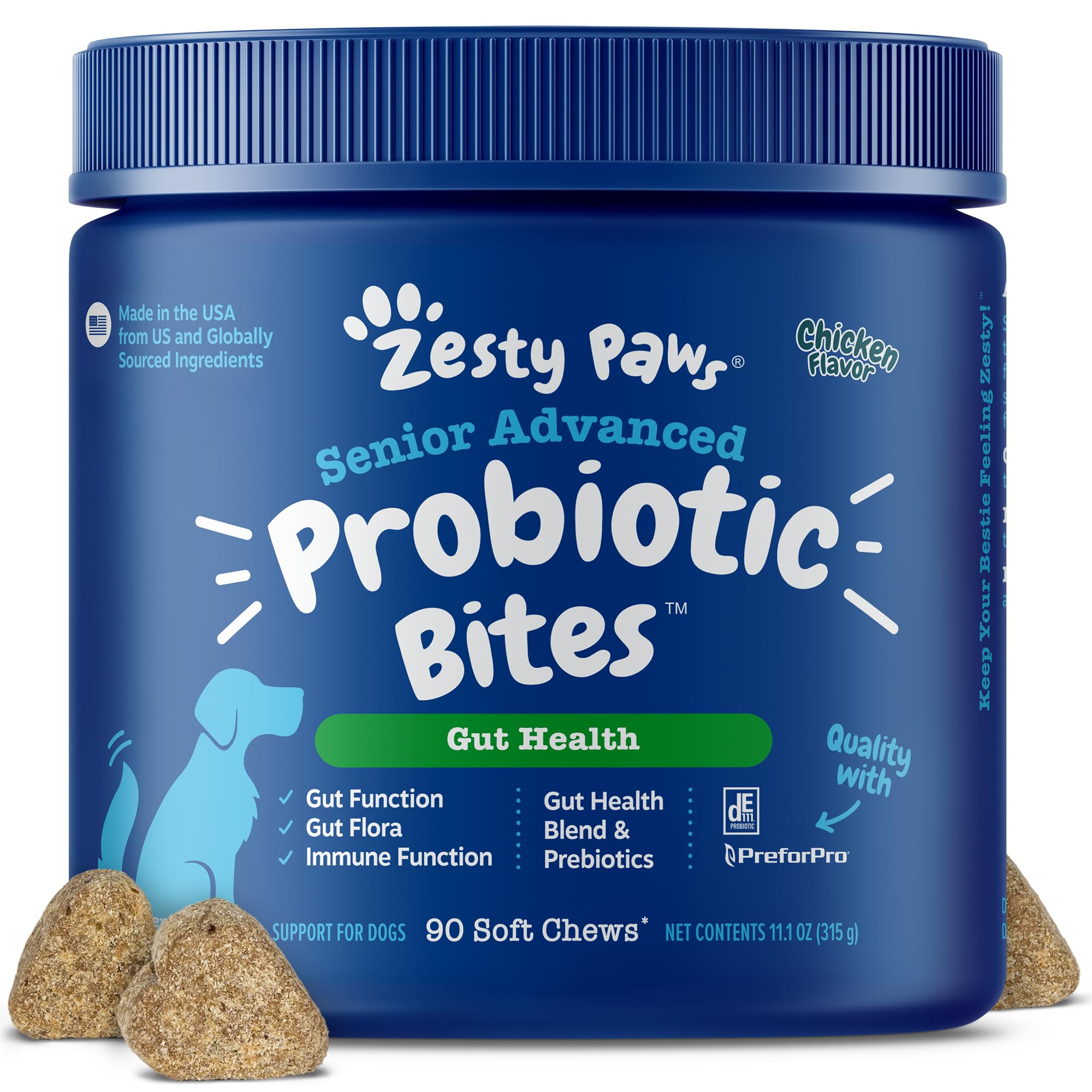 Zesty Paws Probiotics for Dogs - Digestive Enzymes for Gut Flora, Digestive Health, Diarrhea & Bowel Support - Clinically Studied DE111 - Dog Supplement Soft Chew for Pet Immune System - Pumpkin, 90ct