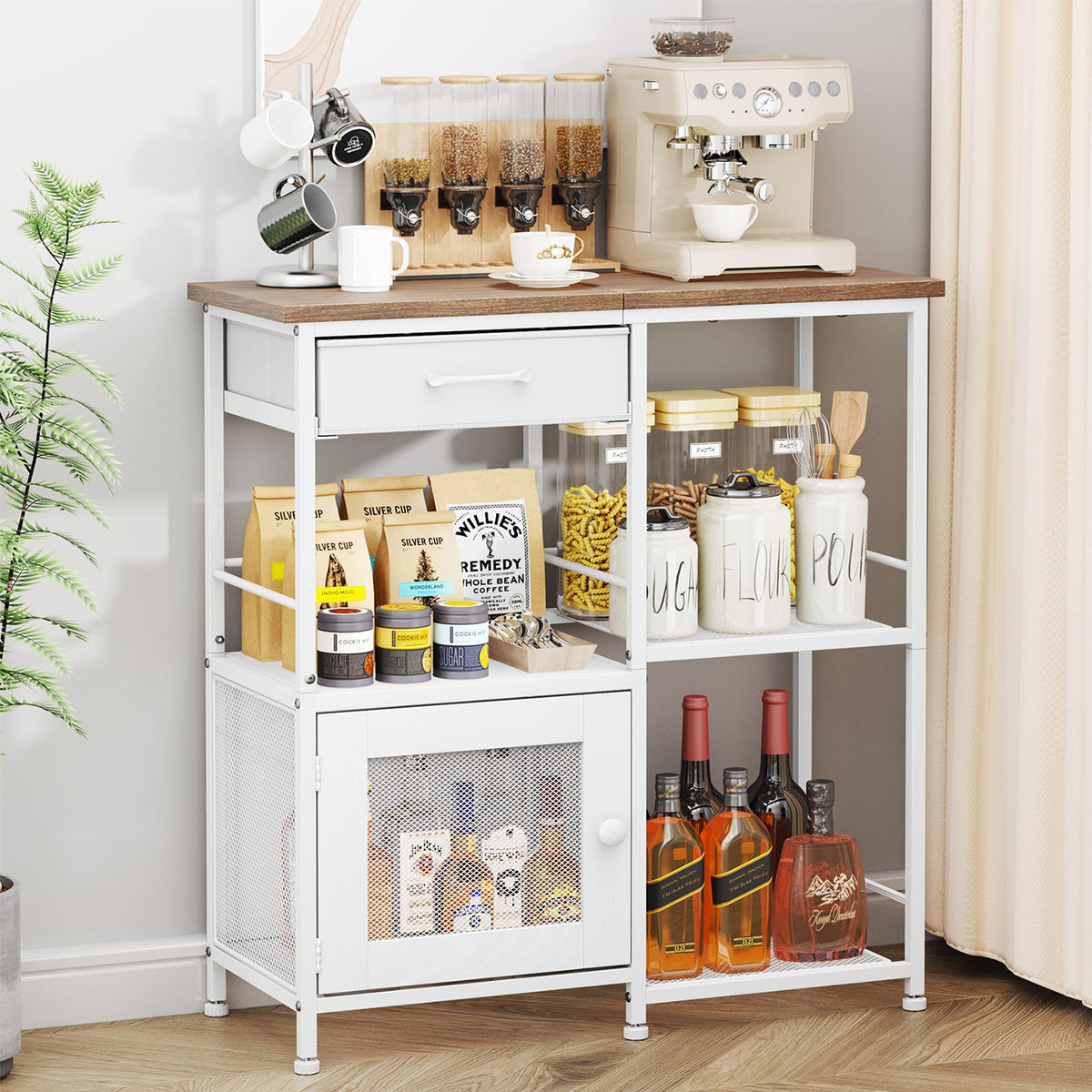 SWTYMIKI Coffee Bar Cabinet for Home - Farmhouse Coffee Stand Station Multi-Purpose Buffet Sideboard Cabinet with Drawers - Kitchen Bar Table for Living Room, Corner, Small Space, Espresso