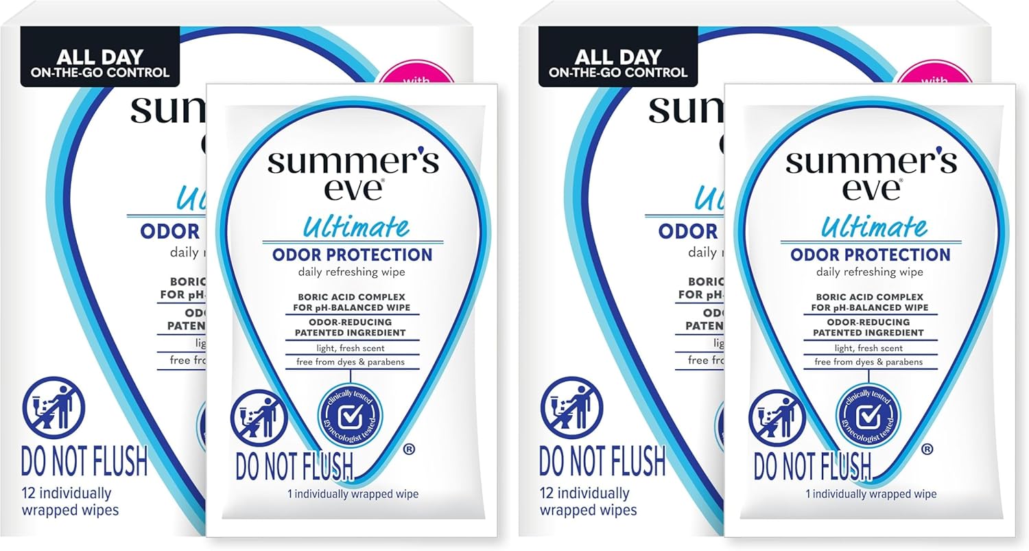 Summer's Eve Amber Nights Feminine Wipes, with Gentle pH-Balanced Formula Designed to Remove Odor, Individually Wrapped Wipes, 12 Count