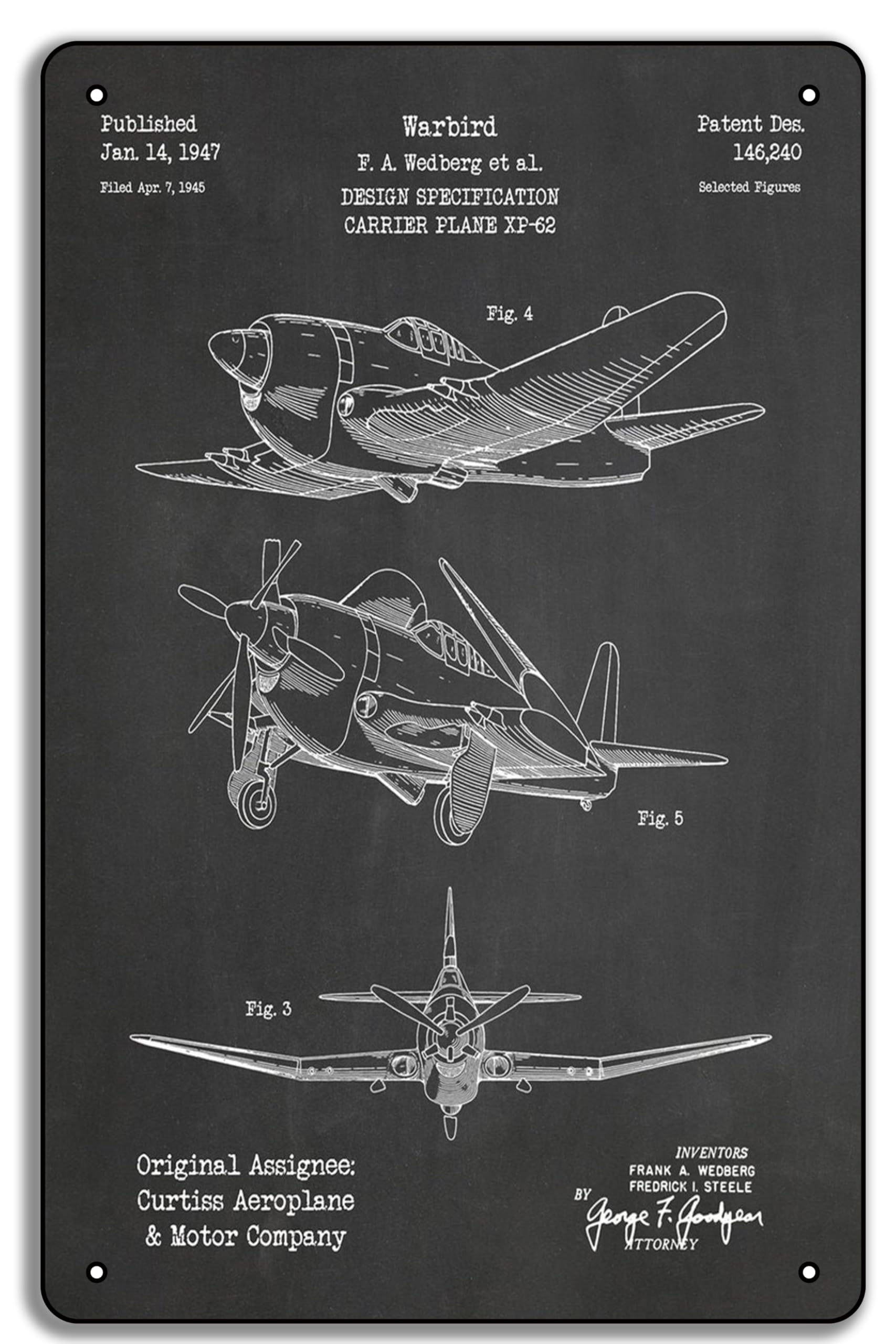 WWII Fighter Planes 8x12in Metal Tin Sign – Vintage World War II Aircraft Art, Military Aviation Wall Decor
