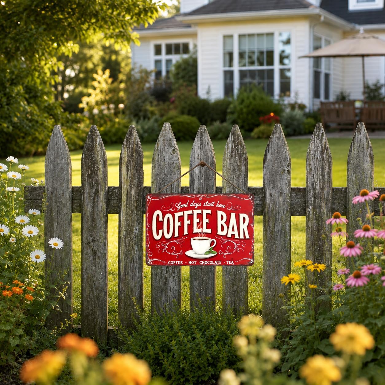 Coffee Bar Tin Sign - Tin Metal 12x8 Inch Vintage Red Retro Kitchen Café Wall Art for Home Bar, Dining Room, Bistro, Gift for Drink Lovers