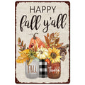 Whaline Fall Retro Tin Sign Autumn Thanksgiving Mason Jar Metal Sign Pumpkin Leaves Floral Flower Wall Art Welcome Holiday Decor Iron Plaque Signs for Club Bar Garage Wall Decor, 12 x 8 Inch