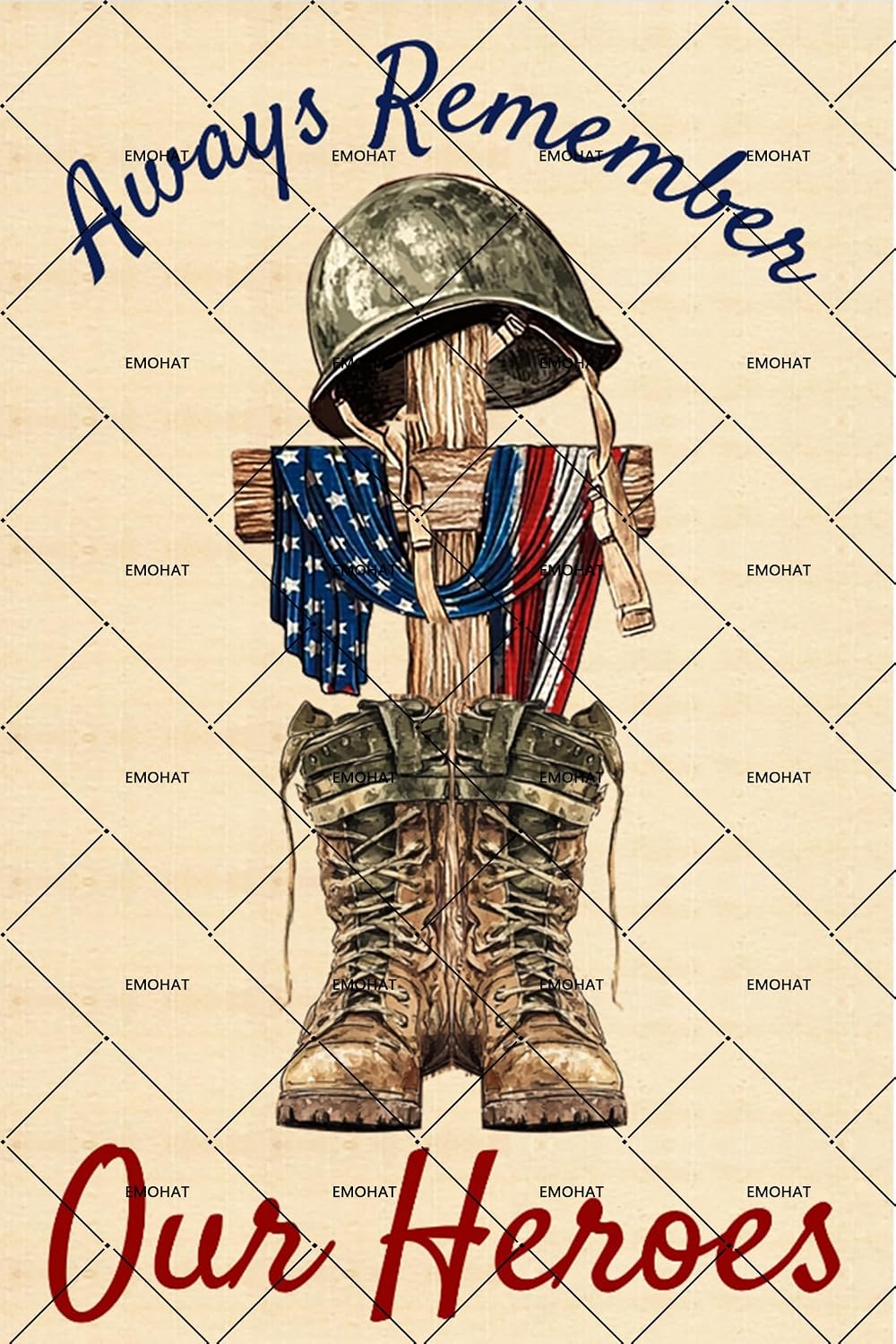 Memorial Days Always Remember Our Heroes, EMOHAT Veteran Poster Decor Metal Tin Sign, Patriotic Home Yard Outdoor Holiday Wall Decor 12x8 Inch