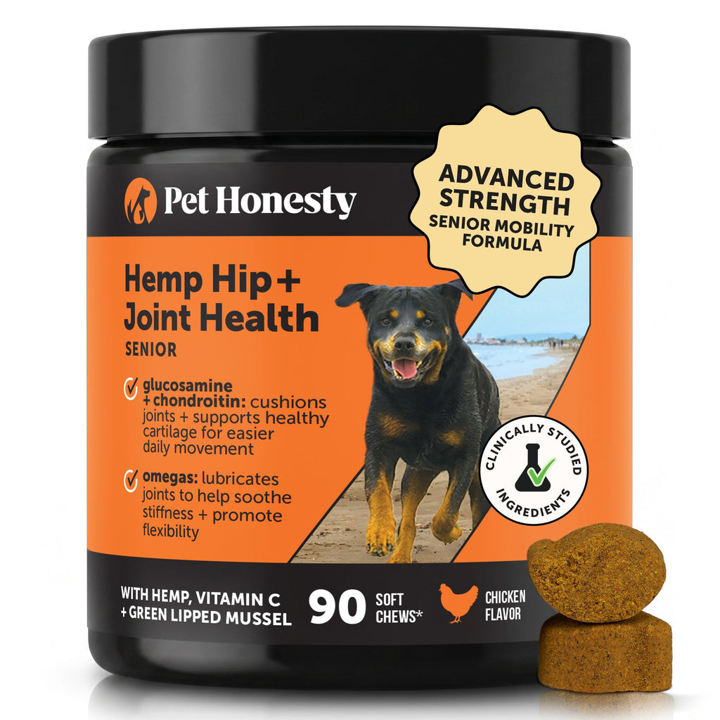 Senior Hemp Hip and Joint Supplement for Dogs - Glucosamine Chondroitin, MSM & Green Lipped Mussel - Relief for Joint Stiffness, Advanced Strength Mobility Support Senior Dogs (Peanut Butter, 90 Ct)