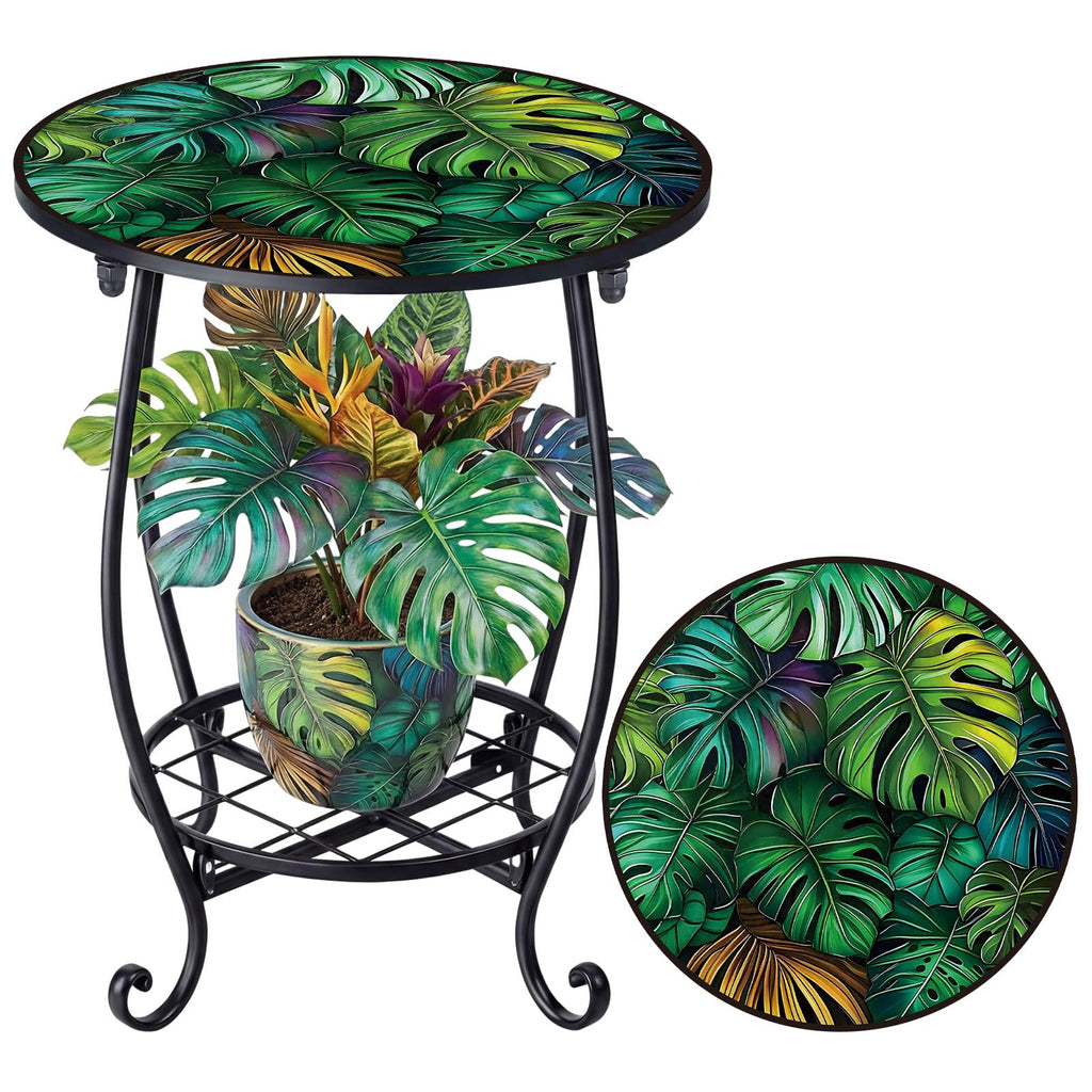 Cinnvoice Outdoor Side Table Round Small Mosaic Patio Accent Indoor End Plant Coffee Tea Table for Yard Patio Porch Garden Living Room, Bedroom(Butterfly Style,14 Inch)