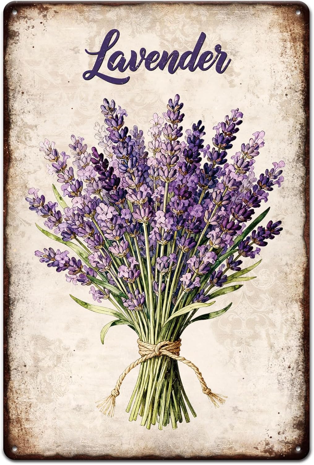 GLOBLELAND Lavender Metal Tin Sign 8x12in Flower Bouquet Vintage Painting Tin Signs Wall Poster Plaque for Gardens Patios Dining Rooms Living Rooms Bedrooms Floral Shops