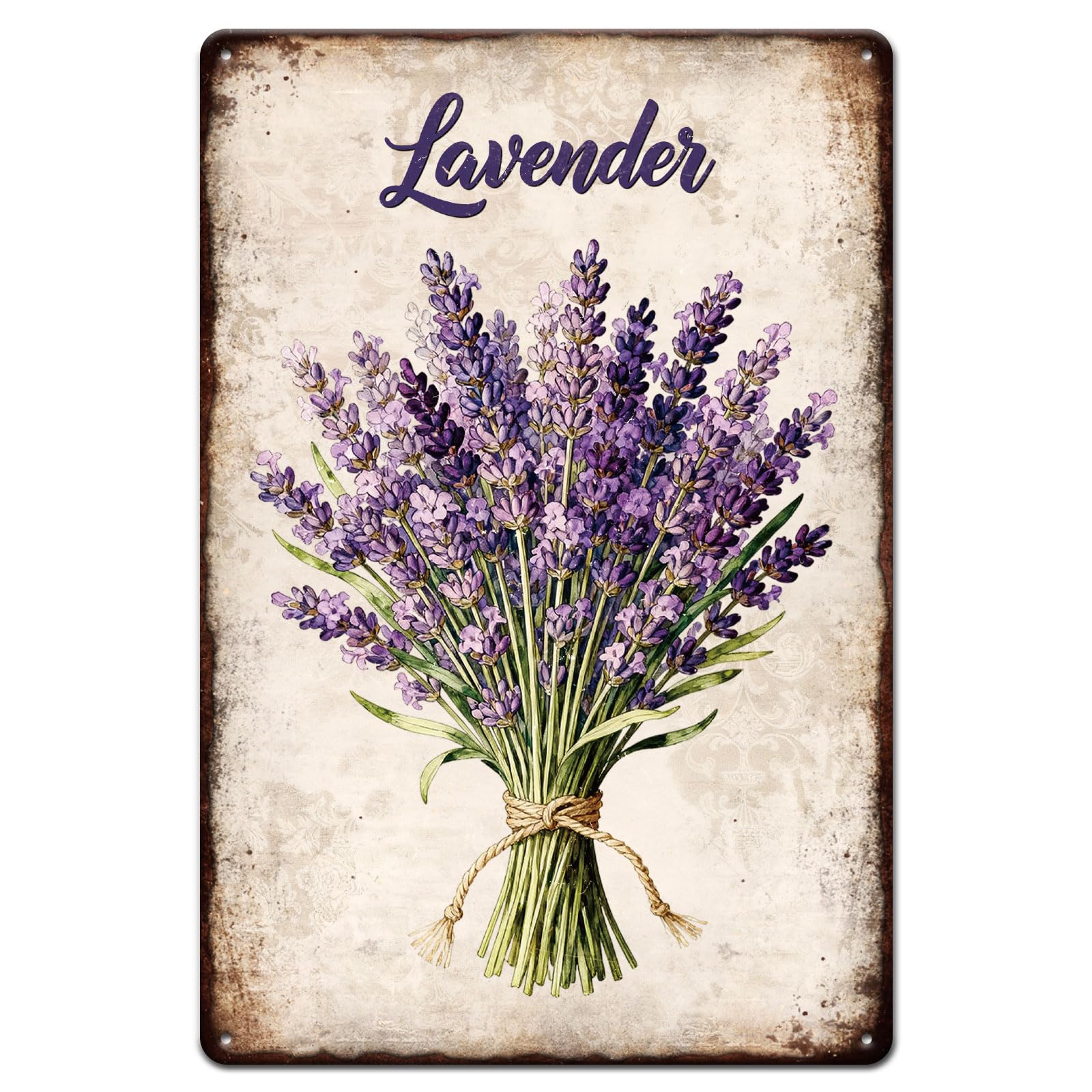 GLOBLELAND Lavender Metal Tin Sign 8x12in Flower Bouquet Vintage Painting Tin Signs Wall Poster Plaque for Gardens Patios Dining Rooms Living Rooms Bedrooms Floral Shops