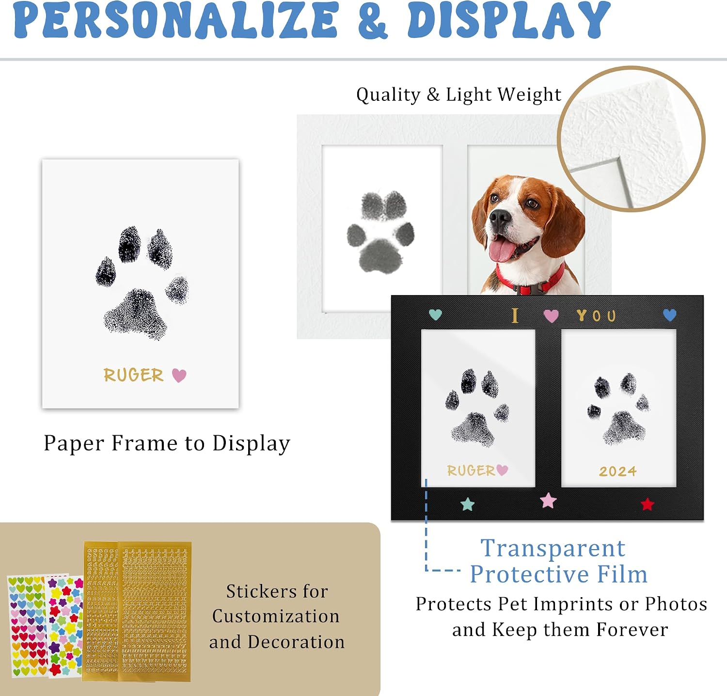 MYPAWLETS Inkless Paw Print Kit,Mess-Free Paw Print Stamp Pad for Dogs Cat,Pet Safe Clean Touch Ink Pad,Dog Nose Print Kit,Pet Paw Print Impression Kit Keepsake,Personalized Pet Lover,Dog Mom Gift-2M