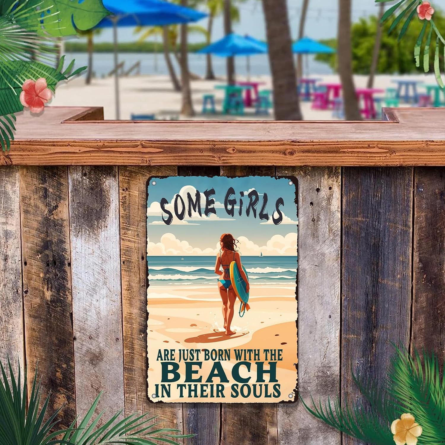 Beach Metal Sign Some Girls Are Just Born With The Beach In Their Souls Tin Sign Home Bar Pub 8x12 Inch Wall Decor