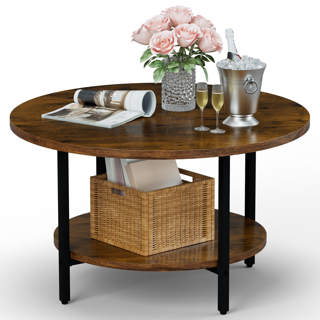 FAMIDGE Coffee Table, 23.6" Coffee Tables for Living Room, Round Coffee Table with Metal Frame, Floor Table for Sitting on The Floor, Home, Office, Black