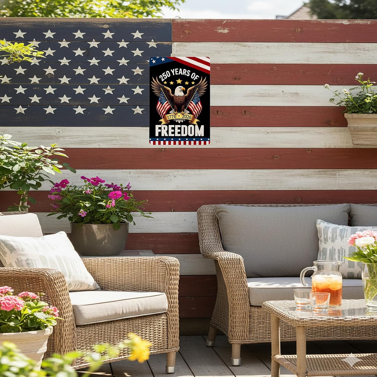 FunnySign 250 Anniversary USA Merchandise Vintage Patriotic Decor USA 250 Years of Freedom Eagle Design Tin Sign for Home Bedroom Front Door Yard Porch Decor 8 x 12 inches