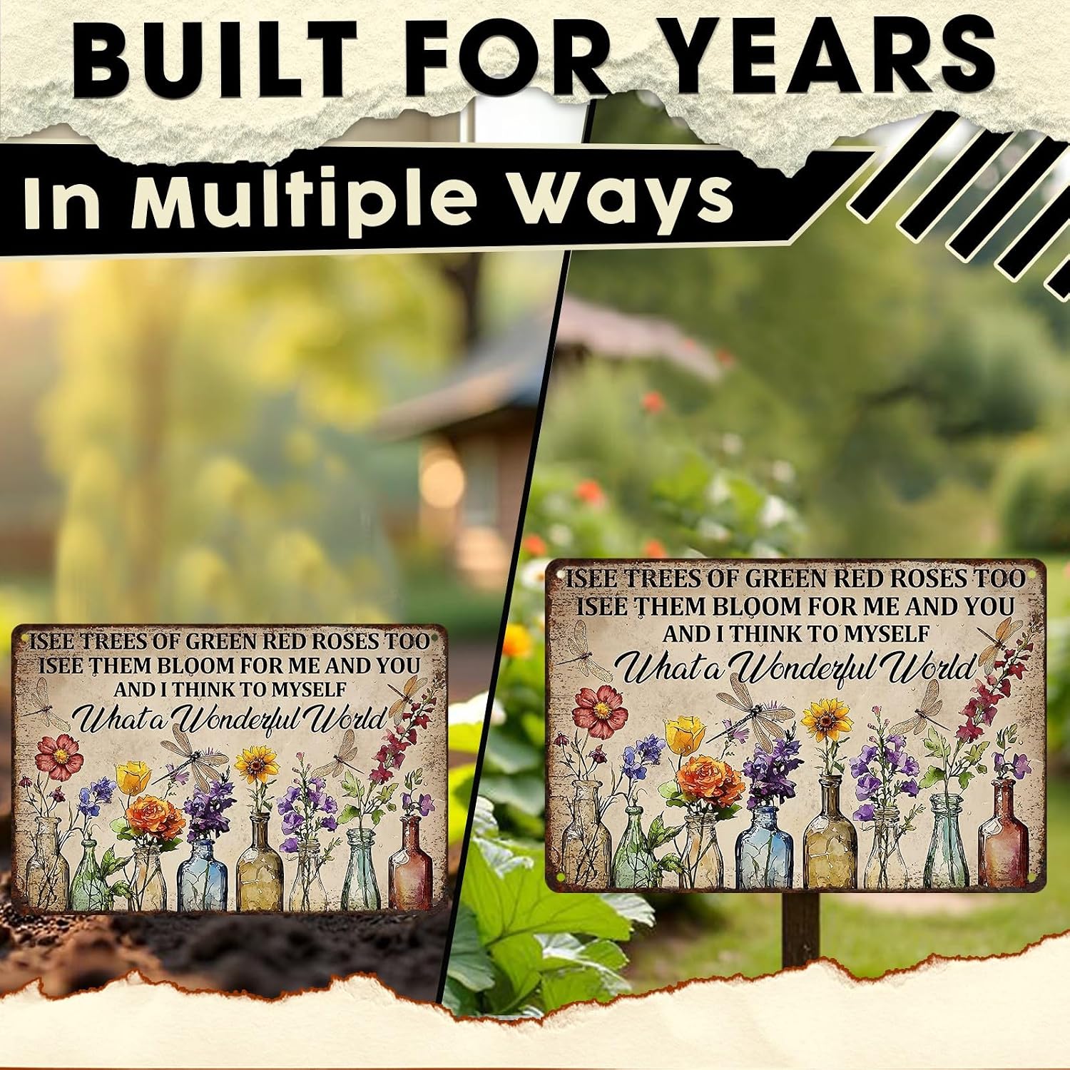 Vintage Rustic Botanical Garden Decor Metal Tin Sign Dragonfly Flower Wall Art Plaque Gifts For Women Mom Plant Lover Outdoor Patio Sunroom Backyard Porch 8x12 Inch