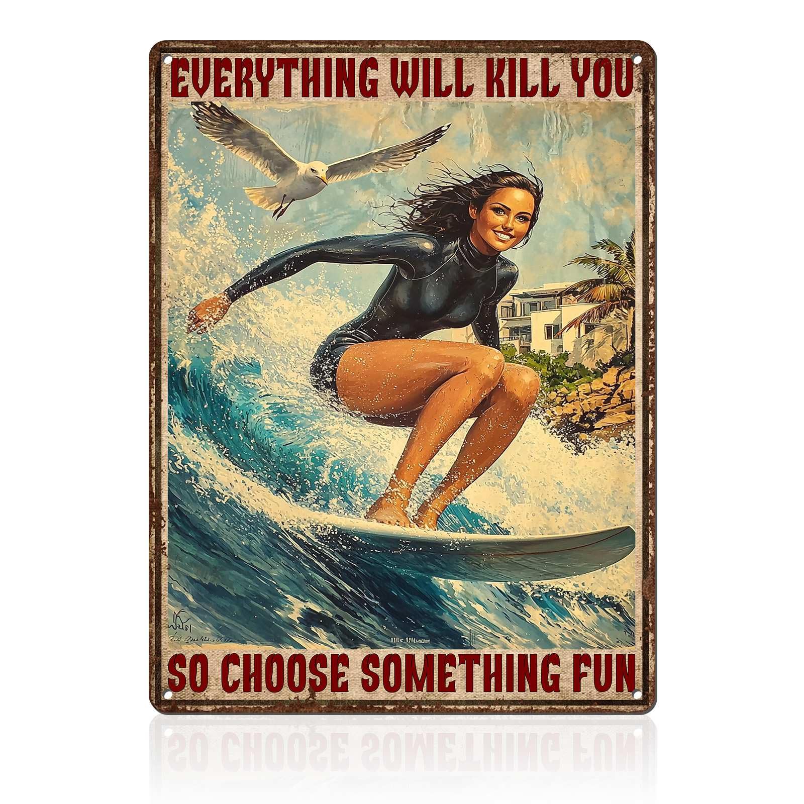 Retro Beach Metal Tin Sign Wall Art Vintage Surf Shack Decor The Beach Is Calling Coastal Home Bar Decor 8x12inch