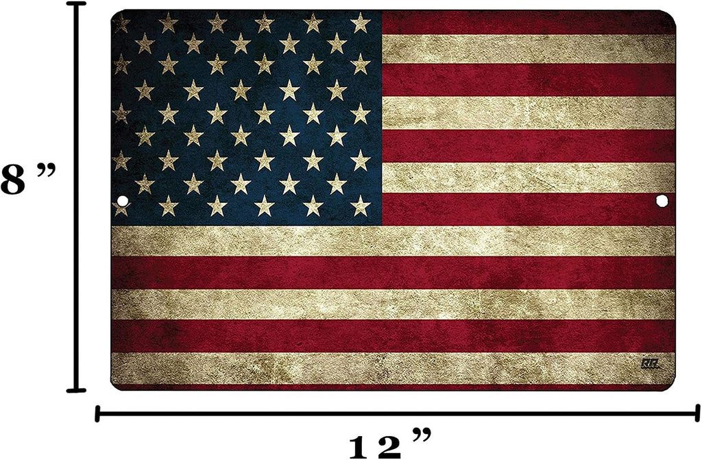Rogue River Tactical USA American Flag Metal Tin Sign, 12x8 Inch, Wall Decor Man Cave Bar US United States Rustic