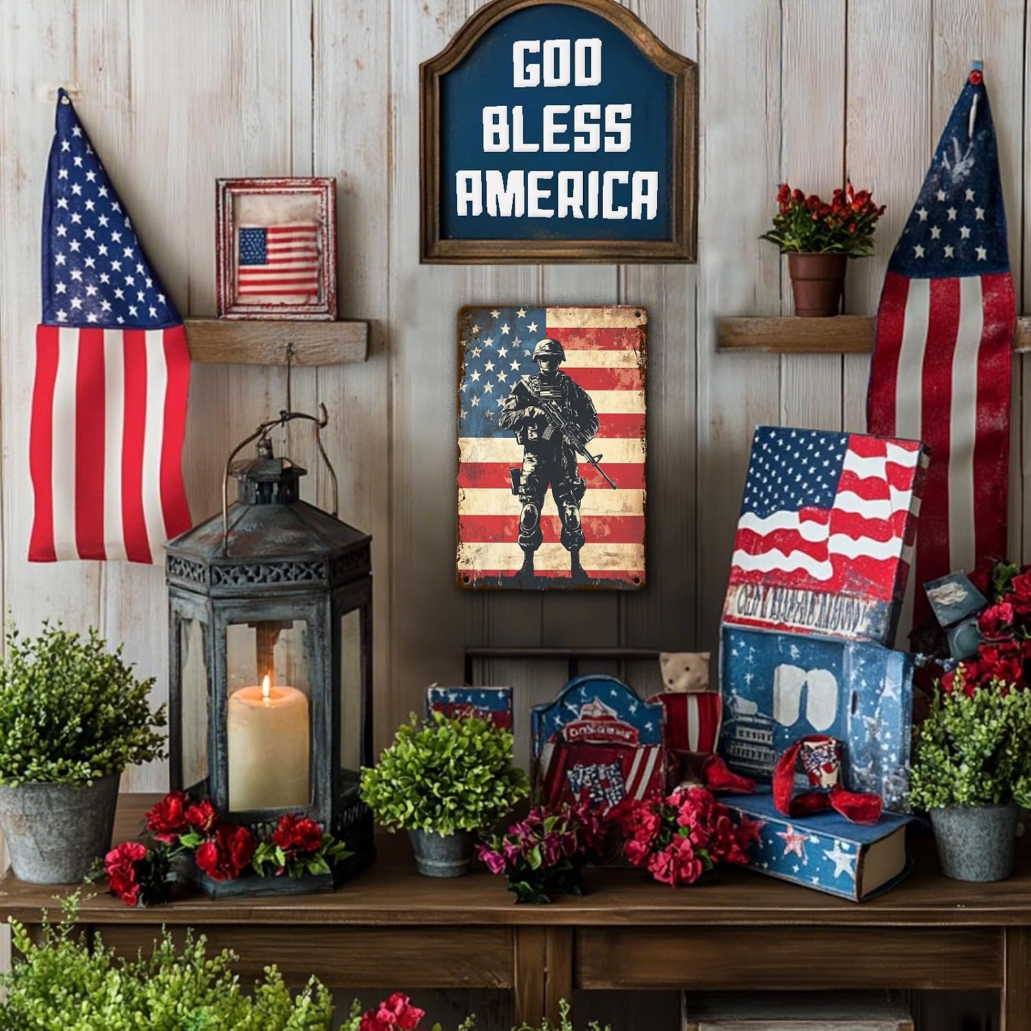Patriotic Metal Tin Sign Funny American Patriotic Man Tin Sign American Flag Sign 4th of July Vintage Metal Poster Wall Decor for Man Cave Bar Party Garage Outdoor 8x12 Inch