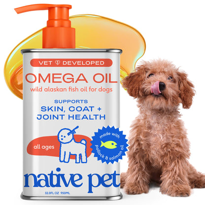 Native Pet Omega 3 Fish Oil for Dogs & Cats – Wild Alaskan Salmon Oil for Dogs Skin and Coat, Supports Joints, Heart & Shedding – Fast-Absorbing Omega 3 6 9 Liquid Supplement – 8oz