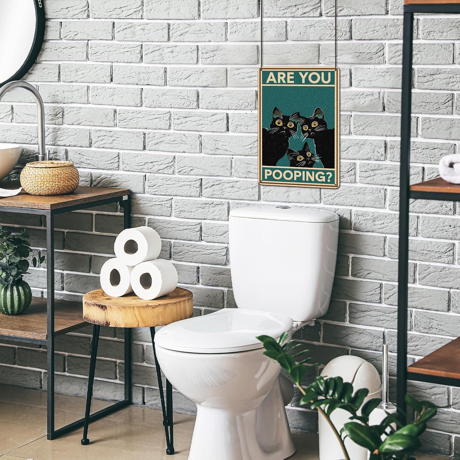 9 Pcs Retro Tin Sign Vintage Black Cat Bathroom Wall Decor Funny Are You Pooping Signs Cat Lovers Gift for Restroom Toilet Bathroom Apartment Home Bar 8 x 12 Inches