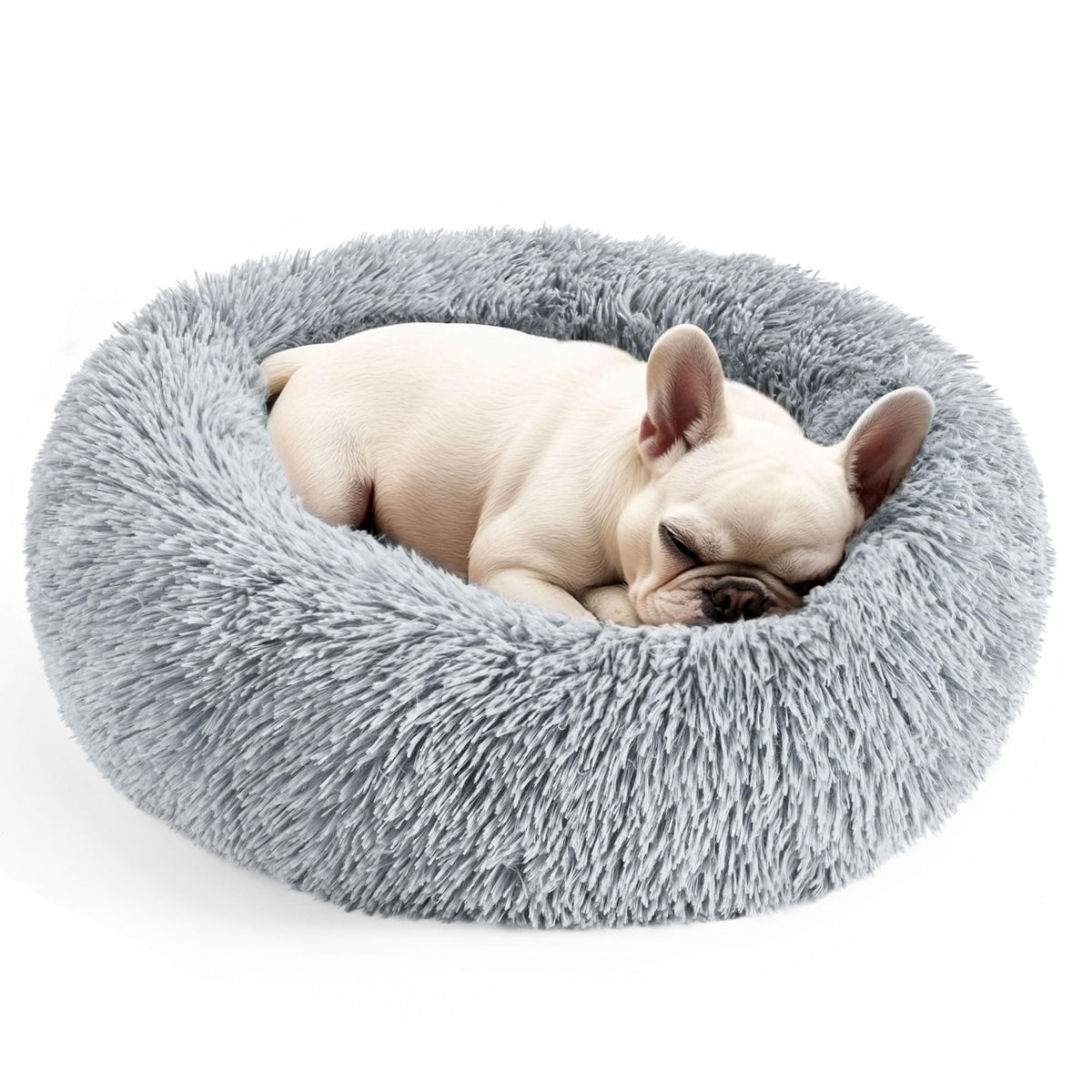 Hoewina Dog & Cat Bed for Indoor Cats, 20in Calming Donut Bed for Puppy and Kitten, Washable Round Fluffy Pet Bed for Small Medium Dogs and Cats (Light Grey)