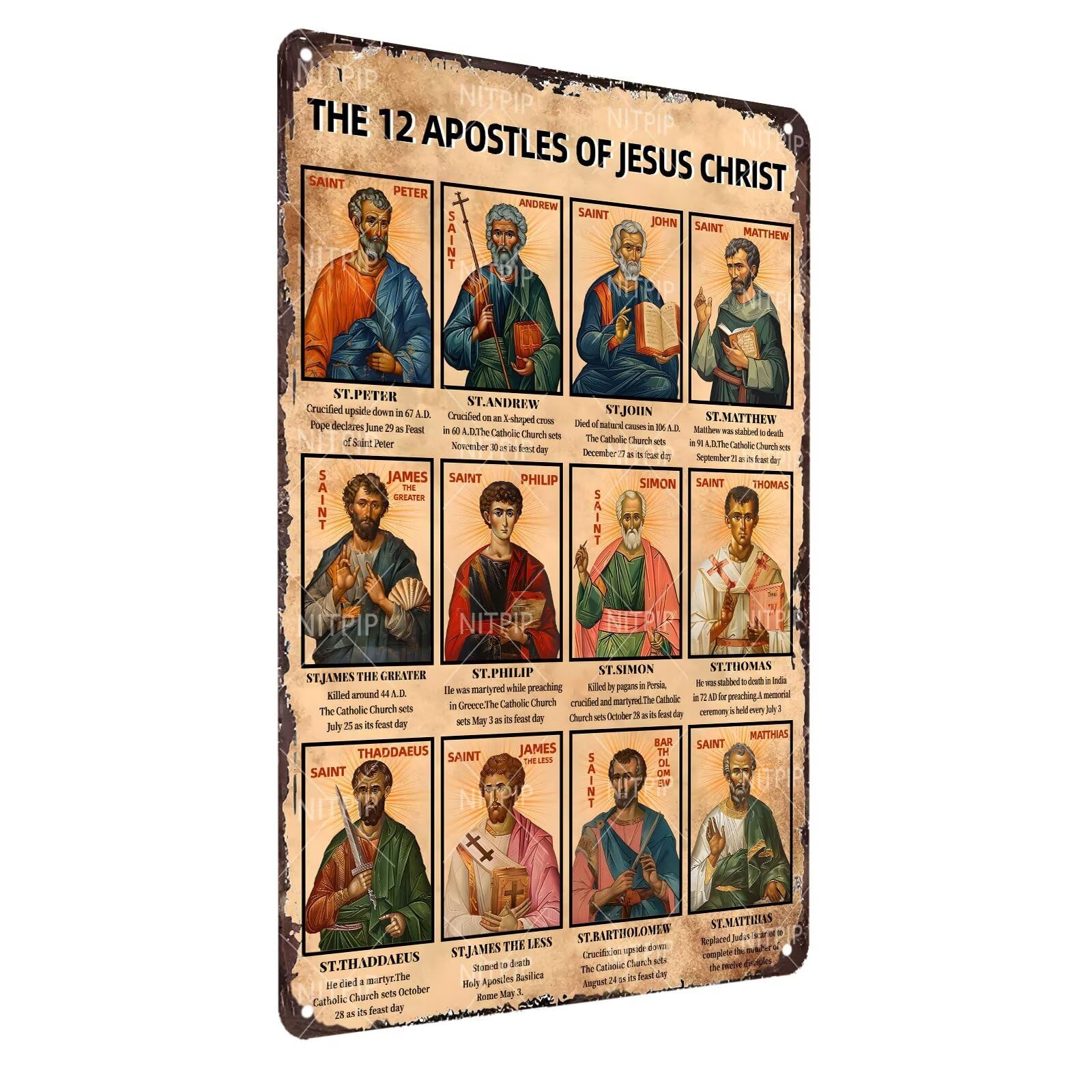 The 12 Apostles Of Jesus Christ Metal Tin Sign Vintage Jesus Metal Tin Sign Religious Metal Sign Faith Sign Bible Wall Art Sign Decor For Church Home Bar Wall Decor 8x12 Inch