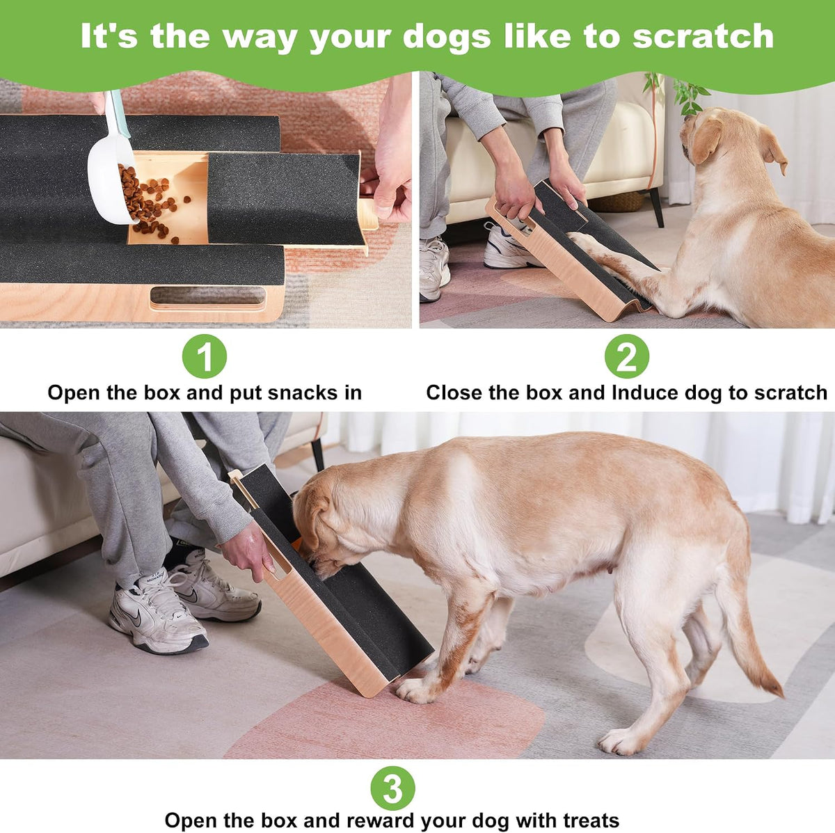 M-Shaped Dog Scratch Pad for Nails with Treat Box, Dog Nail Scratch Board for Large Dogs, Dog Nail File Toy and Shorten Dog’s Side Nail Easier (with Treat Box, L)