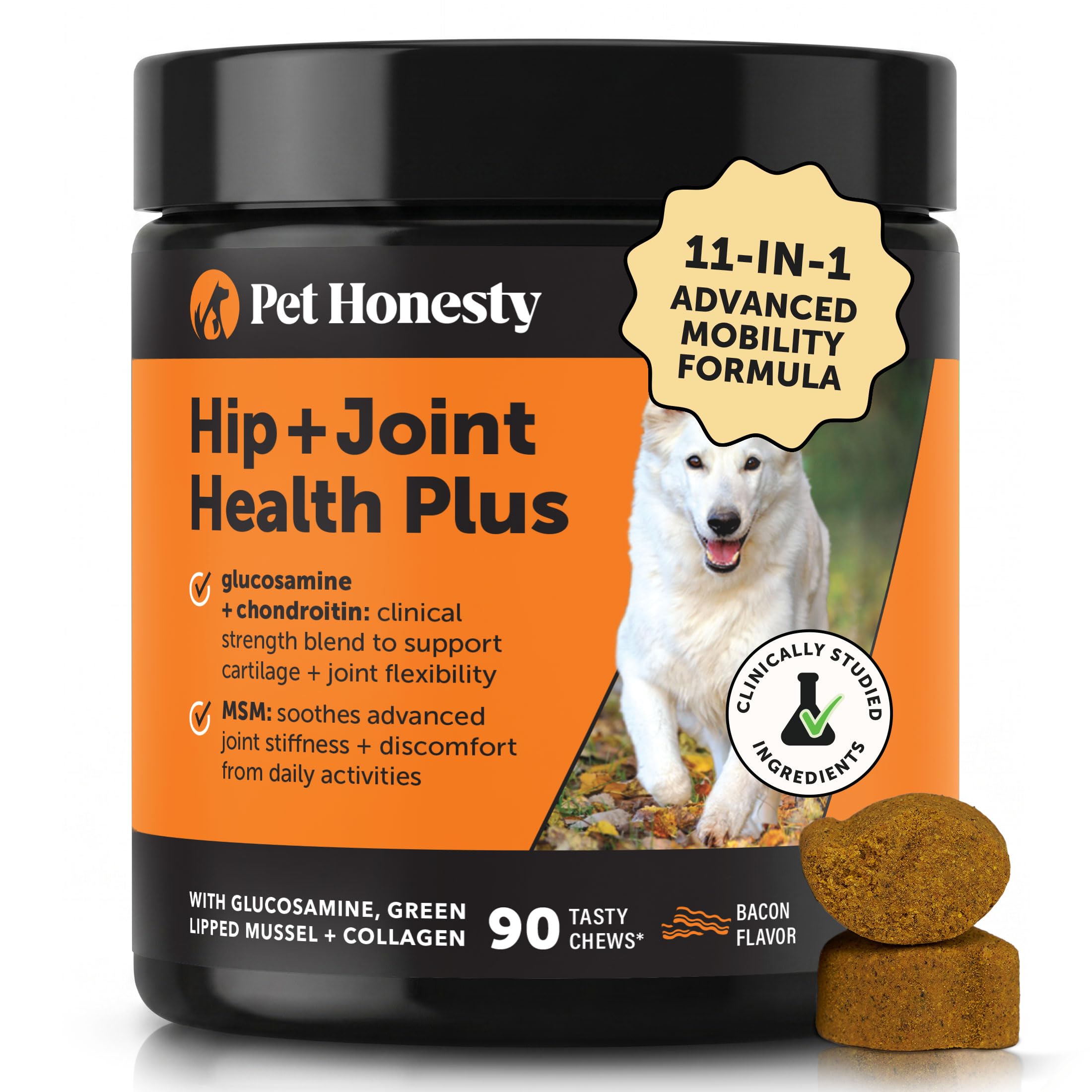 Senior Hemp Hip and Joint Supplement for Dogs - Glucosamine Chondroitin, MSM & Green Lipped Mussel - Relief for Joint Stiffness, Advanced Strength Mobility Support Senior Dogs (Peanut Butter, 90 Ct)