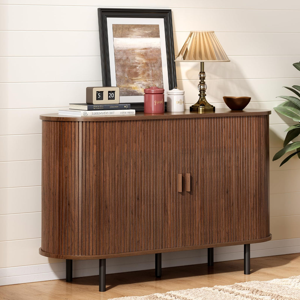 ONBRILL 55" Sideboard Buffet Cabinet with Storage, Sliding Door & Adjustable Shelf, Modern Accent Coffee Bar Console Table for Kitchen, Entryway, Walnut