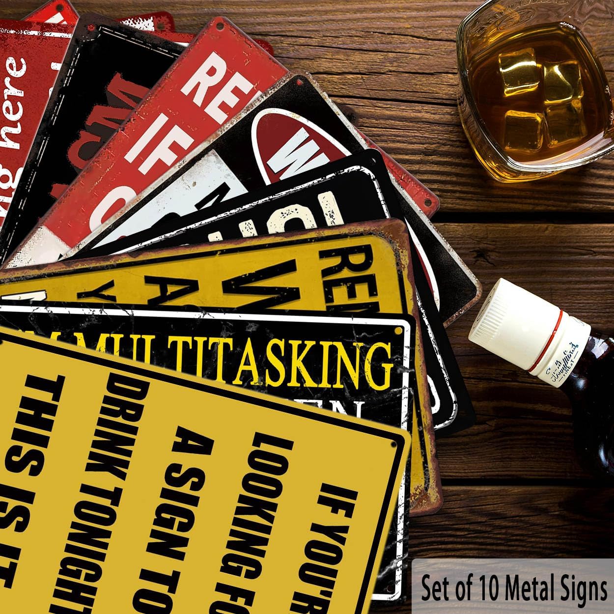 Funny Bar Signs for Home Bar Wall Art - Man Cave Decor Garage Signs for Men - Vintage Bar Metal Tin Signs 10-Piece Set - Basement Pub Wall Decor Gifts 8x12 Inch