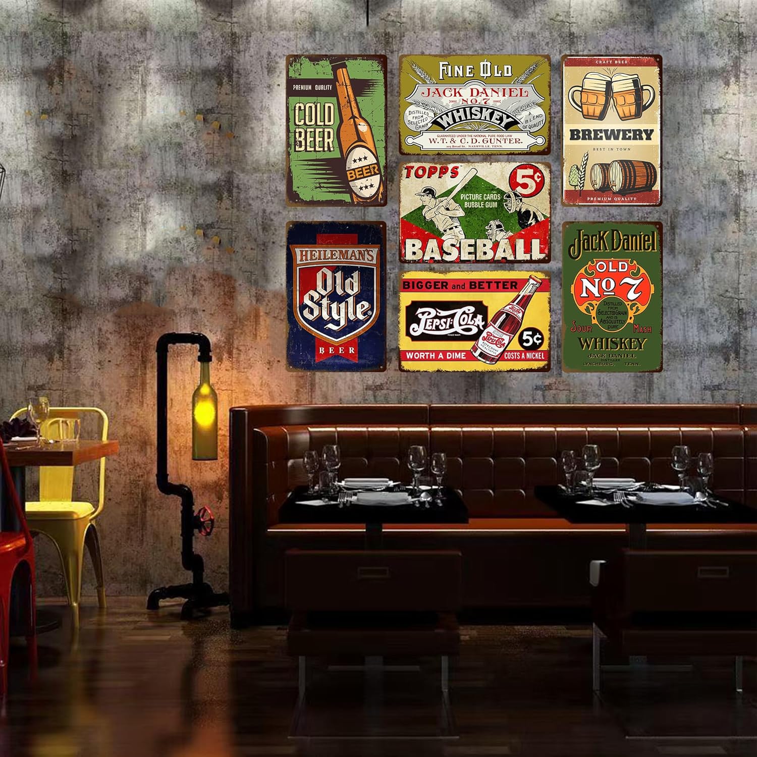 Vintage Beer Signs 7 Pack - Retro Metal Bar Wall Decor for Man Cave Home Garage, 8x12 Inch Tin Signs for Pub Club Room, Farmhouse Rustic Wall Art Gift for Men Women Housewarming